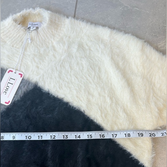 NWT Boutique Brand Fuzzy Color Block Relax Fit Sweater - Picture 8 of 12